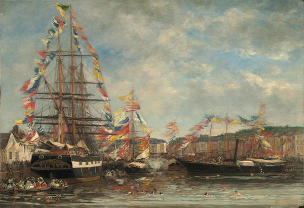 eugene-boudin-1858-festival-in-the-harbor-of-honfleur-art-print-fine-art-reproduction-wall-art-id-a22yclxww
