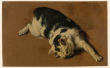 unknown-1646-cat-lying-on-the-side-the-left-leg-stretched-art-print-fine-art-reproduction-wall-art-id-a880zyn1o