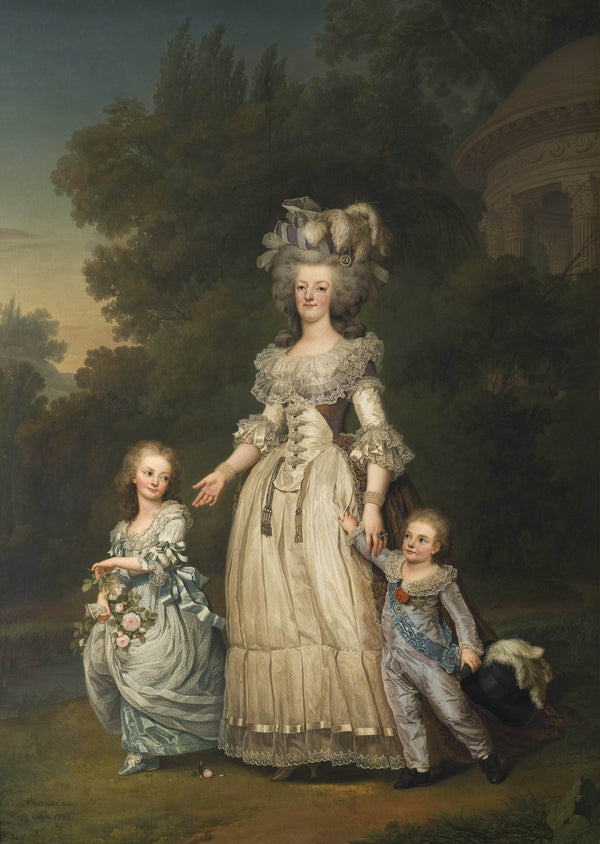 adolf-ulrik-wertmuller-1785-queen-marie-antoinette-of-france-and-two-of-her-children-walking-in-the-park-of-trianon-art-print-fine-art-reproduction-wall-art-id-aab7xfaz6