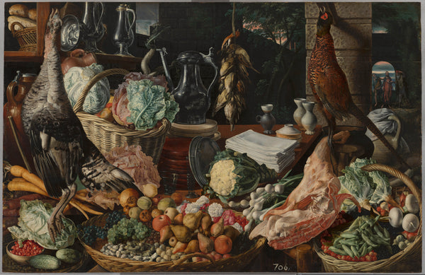 joachim-beuckelaer-1565-kitchen-scene-with-christ-at-emmaus-art-print-fine-art-reproduction-wall-art-id-al9il7bon