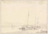 andreas-schelfhout-1797-coastal-view-with-a-few-boats-on-the-beach-art-print-fine-art-reproduction-wall-art-id-apthzxh9j