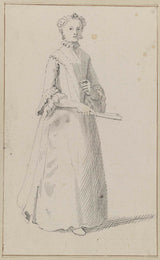 unknown-1700-woman-standing-with-folded-fan-in-her-hand-art-print-fine-art-reproduction-wall-art-id-atubibp18