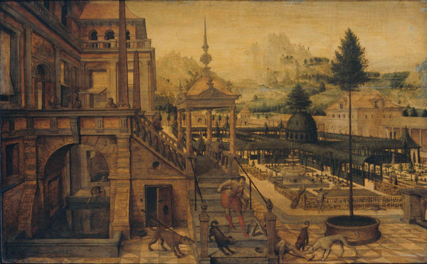 hans-vredeman-de-vries-1550-palace-gardens-with-poor-lazarus-in-the-foreground-art-print-fine-art-reproduction-wall-art-id-axrxekwfo