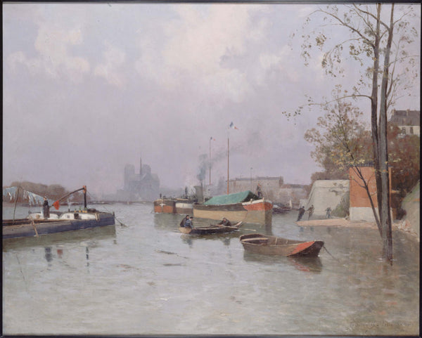 gustave-edouard-le-senechal-de-kerdreoret-1896-flooding-of-the-seine-near-the-canal-saint-martin-in-november-1896-art-print-fine-art-reproduction-wall-art