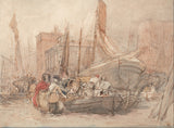 david-cox-19-talets-hamnscen-med-fiskebåtar-lossas-konsttryck-finkonst-reproduktionsväggkonst-id-a0egftrgd