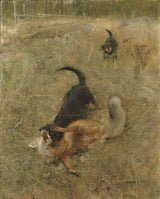 布魯諾-利耶福斯-1885-瑞典獵狐犬和狐狸藝術印刷品美術複製品牆藝術 id-a0nfjbxhh
