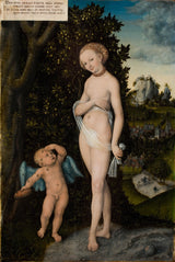 lucas-cranach-den-älder-1530-venus-med-cupid-stjäl-honung-konst-tryck-finkonst-reproduktion-väggkonst-id-a0nrth3cl