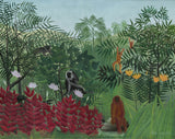 henri-rousseau-1910-tropisk-skov-med-aber-kunsttryk-fin-kunst-reproduktion-vægkunst-id-a0s5fo54k