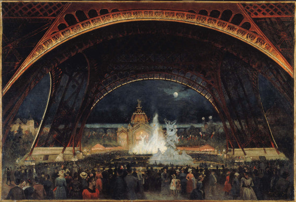 alexandre-georges-dit-george-roux-roux-1889-night-festival-at-the-universal-exhibition-in-1889-under-the-eiffel-tower-art-print-fine-art-reproduction-wall-art