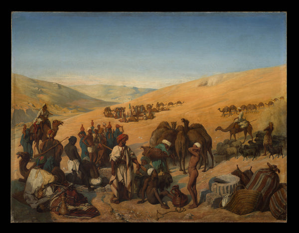 charles-de-coubertin-1850-halt-of-caravans-at-the-wells-of-saba-beersheba-in-the-desert-south-of-hebron-art-print-fine-art-reproduction-wall-art-id-a0v8v54ff