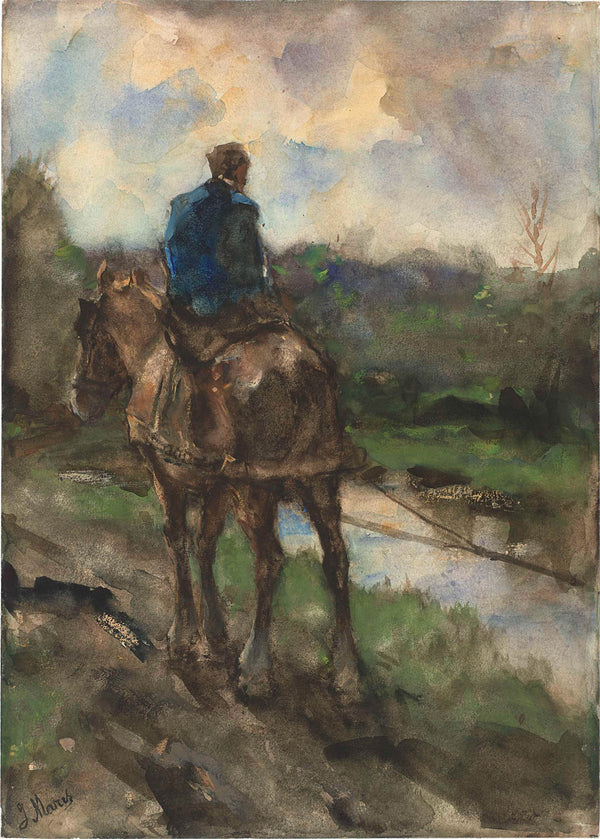 jacob-maris-1847-hunter-on-horseback-on-the-towpath-art-print-fine-art-reproduction-wall-art-id-a109lexx5