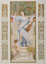 盧克·奧利維爾·默森-1888 年巴黎音樂節音樂藝術印刷品複製品牆藝術的巴黎市政廳樓梯草圖