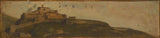 Јеан-Јацкуес-Хеннер-1859-Италијански-пејзаж-утврђено-село-на-брду-уметност-штампа-ликовна-репродукција-зидна-уметност