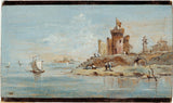 Niccolo-Guardi-Laune-mit-ruinierter-Festung-entlang-der-Lagune-Kunstdruck-Fine-Art-Reproduktion-Wandkunst