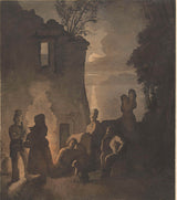約翰·康拉德·塞卡茨-1729-薩瓦-在湖岸篝火旁休息-藝術印刷品-精美藝術-複製品-牆藝術-id-a16tp3qfr