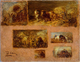 felix-ziem-1843-panellastbil-sex-studier-i-front-landskap-överblad-konst-tryck-fin-konst-reproduktion-vägg-konst