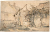 cornelis-dusart-1670-kmečka hiša-z-vodnjakom-umetniškim-tiskom-likovna-reprodukcija-stenske-umetnosti-id-a18r8zx00