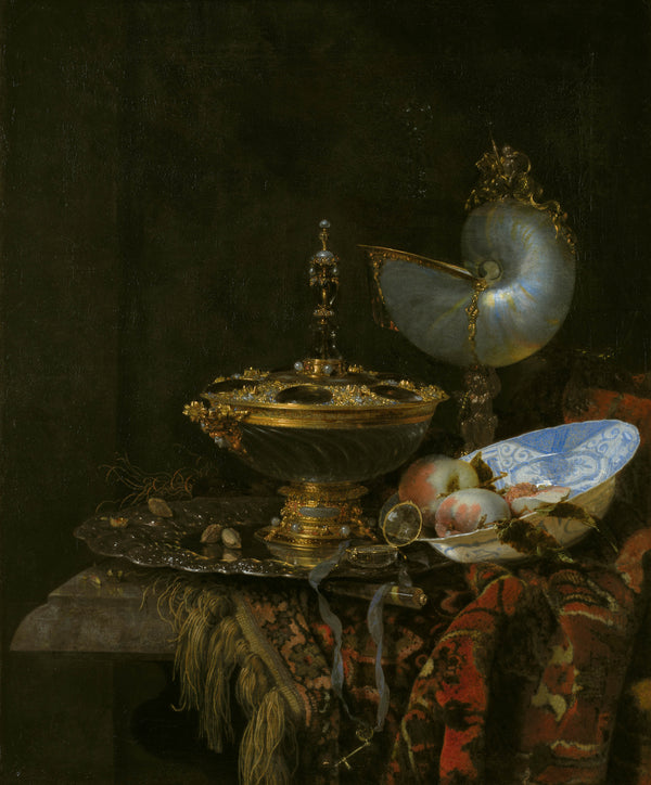 willem-kalf-1678-pronk-still-life-with-holbein-bowl-nautilus-cup-glass-goblet-and-fruit-dish-art-print-fine-art-reproduction-wall-art-id-a19ild8hs