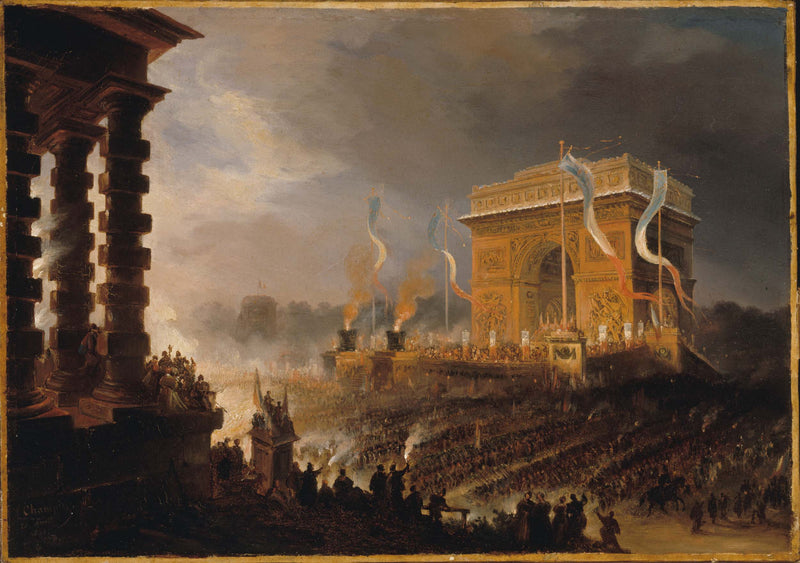 jean-jacques-champin-1848-feast-of-the-brotherhood-of-arc-triomphe-parade-after-the-distribution-of-flags-on-the-evening-of-april-20-1848-art-print-fine-art-reproduction-wall-art