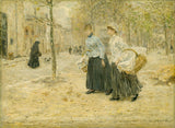 jean-francois-rafaelli-1895-twee-wasvrouwen-die-een-klein-park-in-parijs-kunst-print-kunst-reproductie-muur-kunst-id-a1c3p6mix oversteken