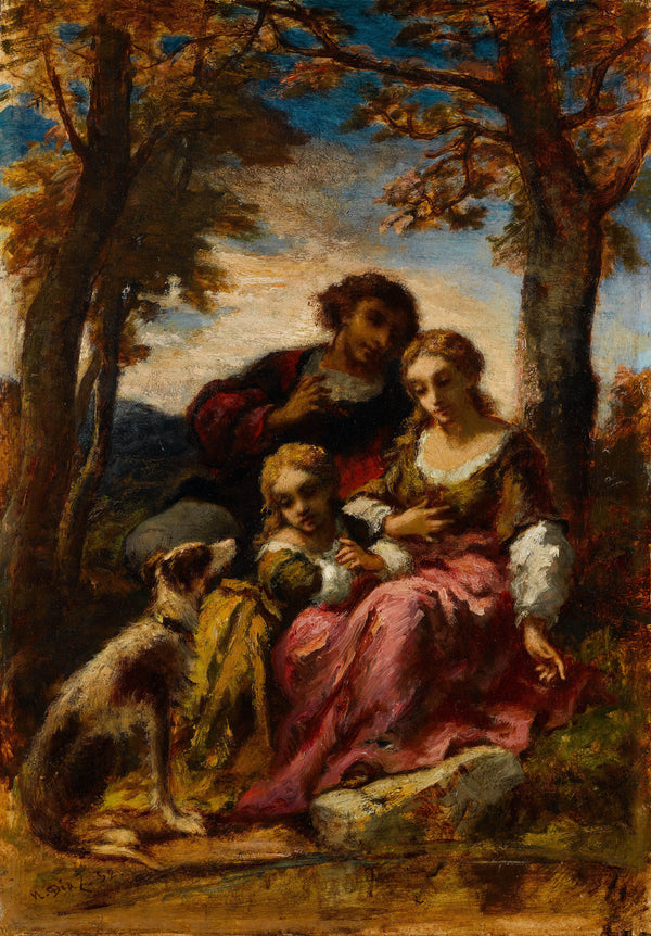 narcisse-virgile-diaz-de-la-pena-1852-figures-and-a-dog-in-a-landscape-art-print-fine-art-reproduction-wall-art-id-a1gr7ah4d