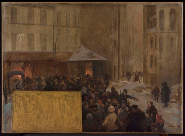 raoul-arus-1889-sketch-for-the-city-hall-of-paris-queues-at-the-door-of-a-municipal-slaughter-the-siege-of-paris-in-1870-art-print-fine-art-reproduction-wall-art