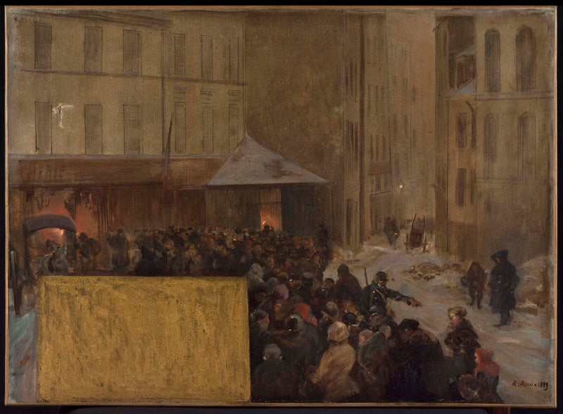 raoul-arus-1889-sketch-for-the-city-hall-of-paris-queues-at-the-door-of-a-municipal-slaughter-the-siege-of-paris-in-1870-art-print-fine-art-reproduction-wall-art