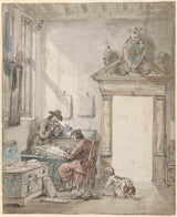 abraham-van-strij-i-1763-interiør-scene-med-mand-skriver-ved-et-skrivebord-kunsttryk-fin-kunst-reproduktion-vægkunst-id-a1ttajbpd