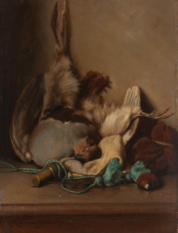 guillaume-anne-van-der-brugghen-1874-still-life-with-wood-pigeon-and-powder-horn-art-print-fine-art-reproduction-wall-art-id-a1u38e6cy