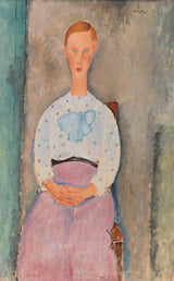 amedeo-modigliani-1919-djevojka-sa-bluzom na točkice-jeune-fille-au-corsage-a-pois-art-print-fine-art-reproduction-wall-art-id-a1w3oijc3