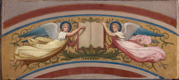 romain-cazes-1874-sketch-for-the-church-of-saint-francis-xavier-the-book-of-the-gospels-supported-by-two-angels-art-print-fine-art-reproduction-wall-art