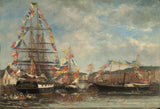 eugene-boudin-1858-节日在亨弗勒尔港艺术印刷精美的艺术复制品墙艺术ida22yclxww
