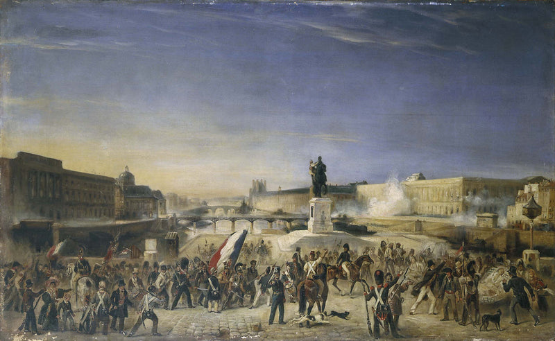 anonymous-1830-the-attack-of-the-louvre-july-29-1830-view-of-the-pont-neuf-art-print-fine-art-reproduction-wall-art