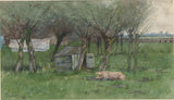 尼古拉斯·巴斯特特-1882-稗子與豬躺在藝術印刷品美術複製品牆藝術 id-a27ttxum4