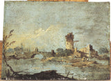 弗朗西斯科·瓜迪·卡普里斯·质朴与桥和塔在废墟中的艺术印刷精美的艺术复制品墙艺术