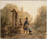 andreas-schelfhout-1797-hunter-art-print-fine-art-reproduction-wall-art-id-a2awsfqcy-미술 옆 우물에서 농부와 대화하기