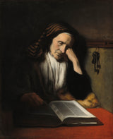 尼古拉斯·梅斯1655年，一个老妇人在一本书的艺术印刷上打zing睡，精美的艺术复制品，墙上的艺术ID，a2cjufymp