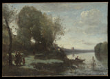 卡米尔·柯罗（Camille Corot）1865年河与遥远的塔艺术印刷精美的艺术再现墙艺术ID A2JE0383E