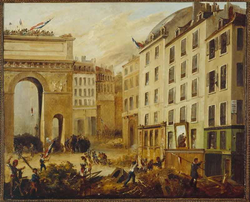anonymous-1830-fight-scene-at-the-porte-saint-martin-28-july-1830-art-print-fine-art-reproduction-wall-art