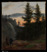 johan-christian-dahl-1823-två-män-före-ett-vattenfall-i-solnedgången-konsttryck-finkonst-reproduktion-väggkonst-id-a2tsd8wxn