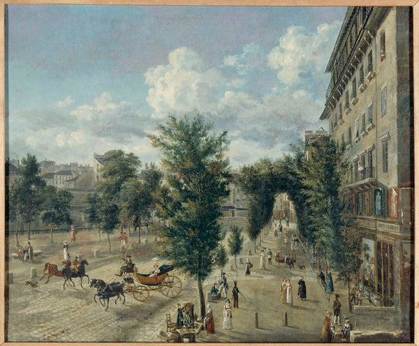 alexandre-pau-de-saint-martin-1818-the-boulevard-des-capucines-and-the-rue-basse-du-rempart-2nd-and-9th-districts-art-print-fine-art-reproduction-wall-art