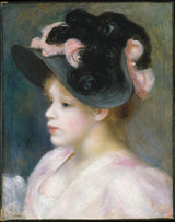 奧古斯特·雷諾阿-1891-穿著粉色和黑色帽子的年輕女孩藝術印刷精美藝術複製品牆藝術 id-a2zo73feu
