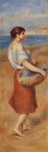 皮埃尔·奥古斯特·雷诺阿 1890 年女孩提着篮子鱼鱼渔女艺术印刷品美术复制品墙艺术 id-a30kf1m2l