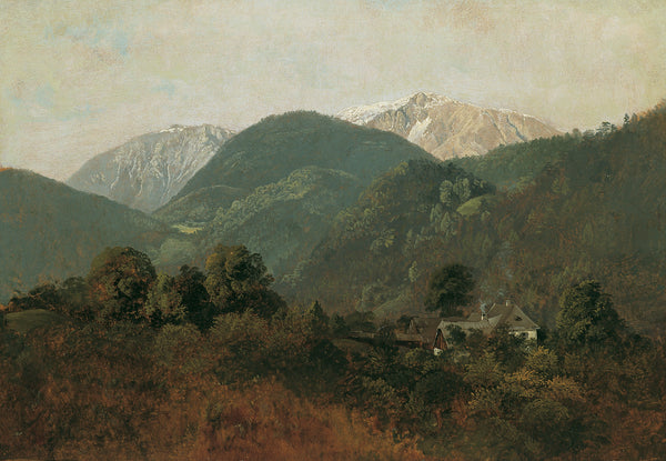 friedrich-august-mathias-gauermann-1835-view-from-scheuchenstein-to-gauermannhof-with-snow-mountain-in-the-background-art-print-fine-art-reproduction-wall-art-id-a31rkjokl