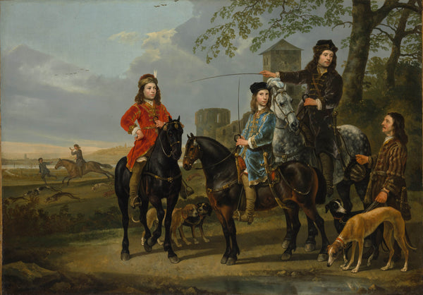 aelbert-cuyp-1652-equestrian-portrait-of-cornelis-1639-1680-and-michiel-van-meerdervoort-pompe-1638-1653-with-their-tutor-and-coachman-art-print-fine-art-reproduction-wall-art-id-a327z4u0o