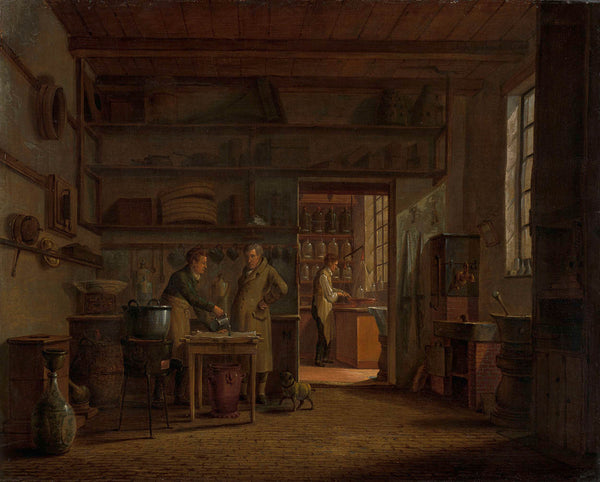 johannes-jelgerhuis-1818-interior-of-the-laboratory-of-the-apothecary-a-dailly-art-print-fine-art-reproduction-wall-art-id-a33h942hg