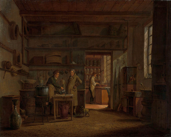johannes-jelgerhuis-1818-interior-of-the-laboratory-of-the-apothecary-a-dailly-art-print-fine-art-reproduction-wall-art-id-a33h942hg