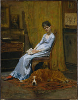 托马斯·埃金斯-1884-艺术家的妻子和他的塞特犬狗艺术印刷品美术复制品墙艺术 ID-a35g8w1ph