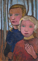 paula-modersohn-becker-1905-kaks tüdrukut-kaskede ees-kunstitrükk-peen-kunsti-reproduktsioon-seinakunst-id-a35i7jaoe