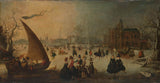 亞當·範·布林-1611-景觀與冰凍運河滑冰者和冰船藝術印刷品美術複製品牆藝術 id-a3bhpqet7